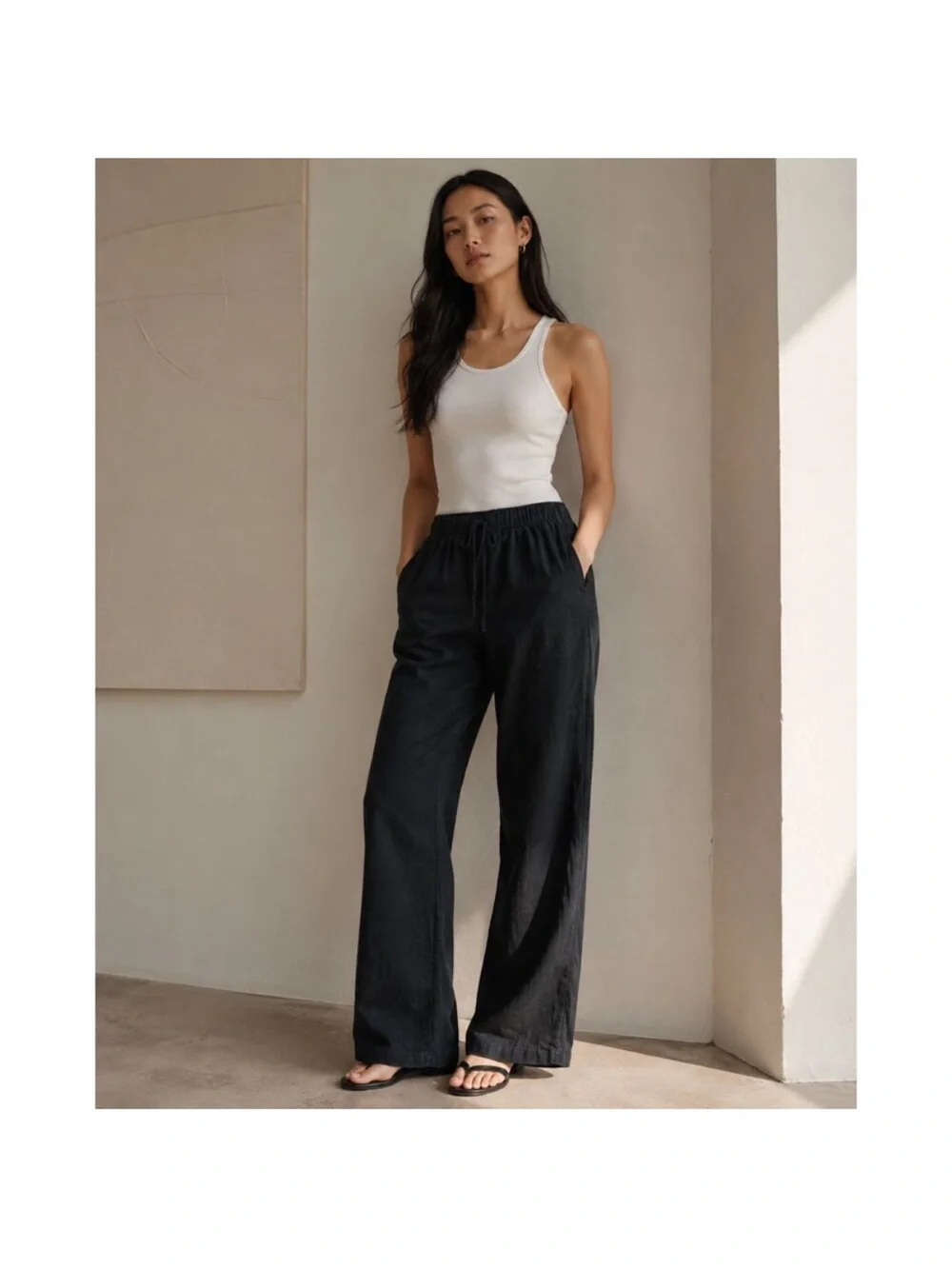 ARITZIA Babaton The Group Black Linen Pants Trousers wide leg Size M